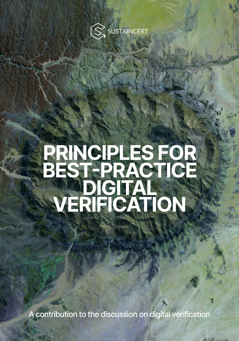Cover of a report titled "Principles'  by SustainCERT and Climate Ledger,